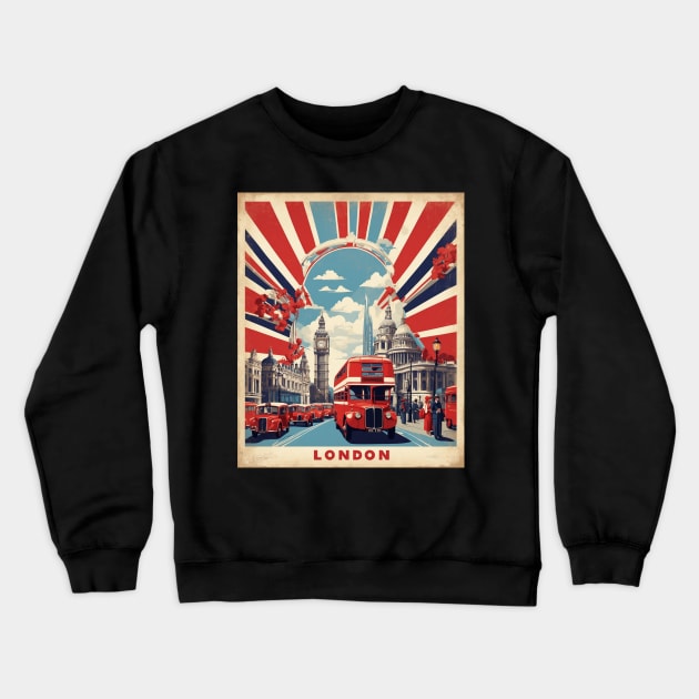 London England Double Decker Bus Vintage Travel Tourism Crewneck Sweatshirt by TravelersGems